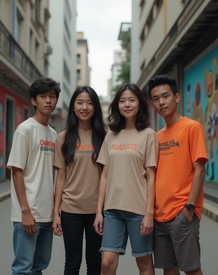 Malaysian youth group wearing Malaysia Street Collective apparel, urban Kuala Lumpur backdrop